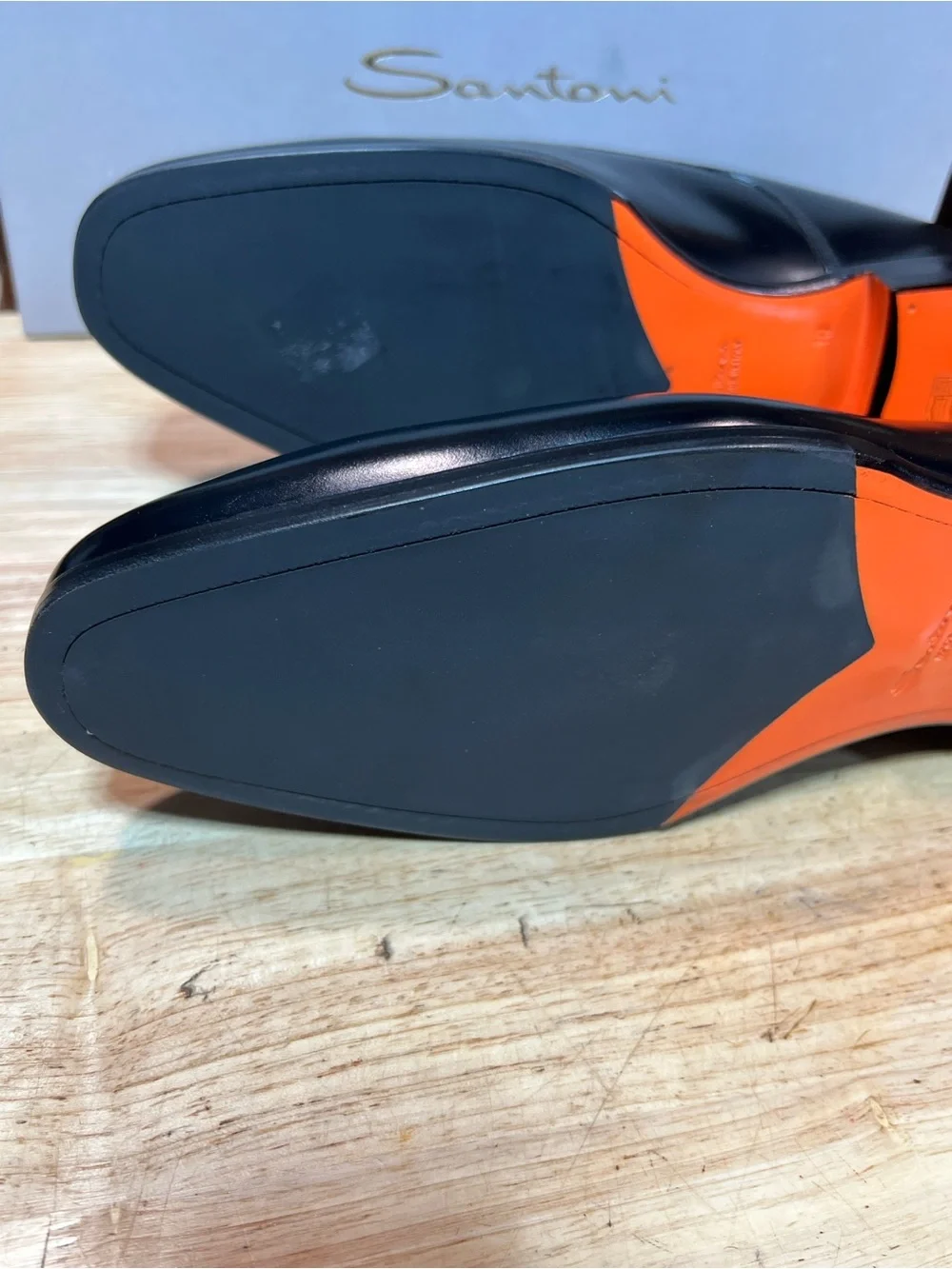 Santoni Archer Black Calfskin Leather Plain Toe Derby Shoes US 11M Made In 🇮🇹